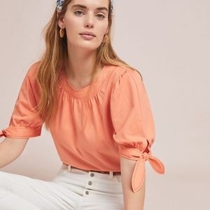 Anthropologie coral tied-sleeve blouse